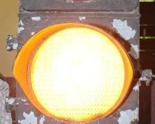 Vintage amber/yellow/green traffic signal lens manufactured by the Eagle Signal Corporation. 