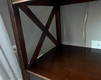 Vintage Wood X-Frame Side Table with Lower Shelf