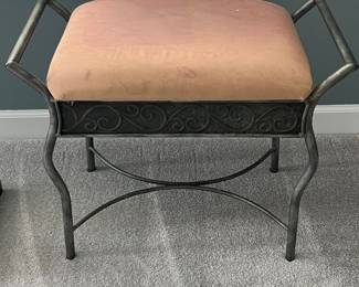Vintage Scrolled Wrought Iron Vanity Bench