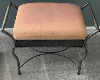 Vintage Scrolled Wrought Iron Vanity Bench
