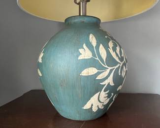 Blue and White Floral Relief Ceramic Ginger Jar Table Lamp