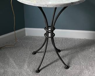 Round Marble Top Bistro Table with Forged Iron Base