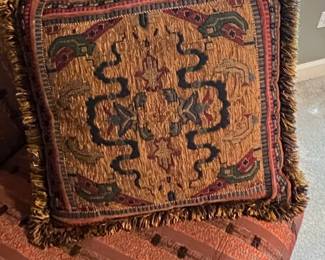 Vintage Turkish Rug Pillow Cover with Fringe