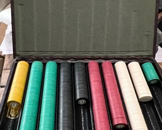 Vintage Clay Poker Chip Set in Fitted Case