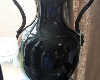 Maitland Smith Neoclassical Style Black Glazed Porcelain Urn with Bronze Mounts