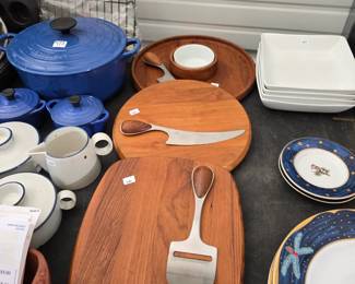 Vintage Dansk JHQ Teak Cutting Boards- Cheese Slicer/Knive/s, Chip n Dip Round Serving Platter