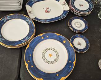 Lynn Chase Sylvan Nocturne Plates, Platter- 24K Accents Handcrafted in Hungary Discontinued Collectible Pattern 