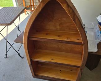 Wood Canoe Shaped Shelving Unit