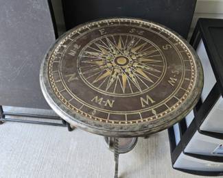 Nautical Style Side Table- Compass Rose Design- Heavy Metal Base