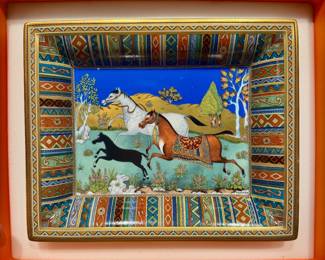 Hermes Vide Poche Change Tray Ashtray Cheval d'Orient Gold Rim Porcelain w/Case $900 online