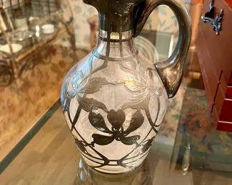 Silver overlay glass pitcher