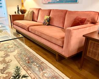 Salmon pink velvet sofas from the 1970s