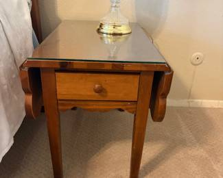 Simple drop leaf handmade table with custom glass on top