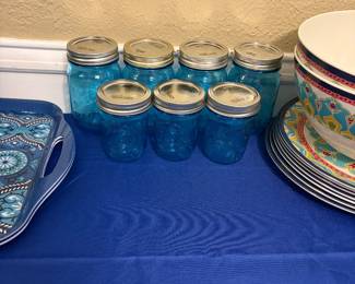 Teal blue canning jars