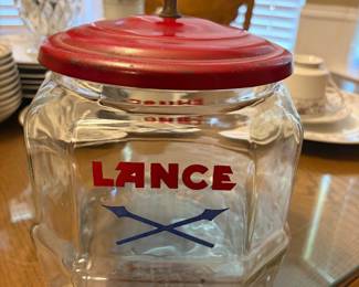 Vintage LANCE glass container with metal lid