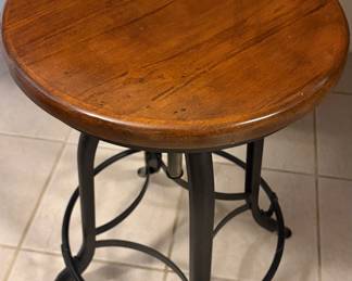 Classic black wrought iron base side table with oak top