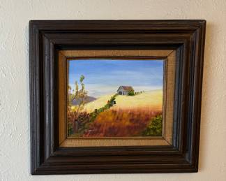 Oil on canvas country scene in frame
