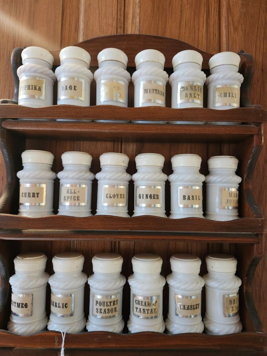 MILK GLASS SPICE RACK