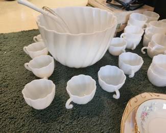 MILK GLASS PUNCH BOWL SET