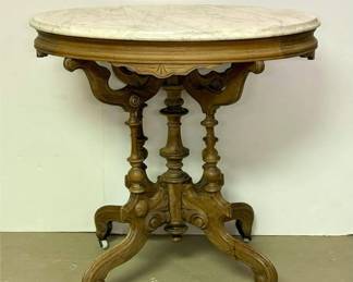 Carved Walnut, Oval Marble