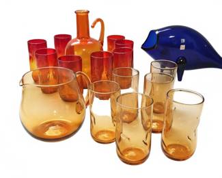 Vintage Amber Glass Pitcher and Tumbler Set