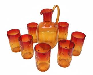 Amberina Glass Pitcher and Tumbler Set