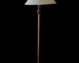 Vintage Brass Floor Lamp with Wood Accent