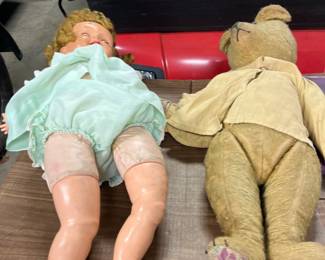 Vintage Doll and Teddy Bear
