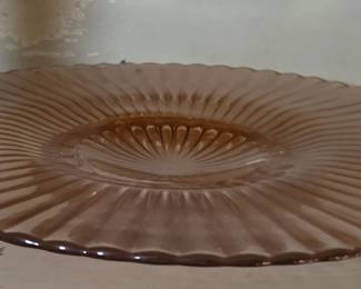 Pink Ribbed Footed Cake Plate