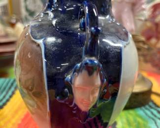 Victorian Face Handle Cobalt Blue Vase
