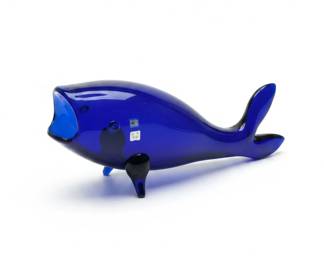 Blenko Blue Glass Whale Figurine