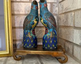 Antique Chinese cloisonné phoenix pair 