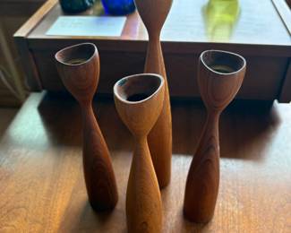 MCM Danish teak tulip candleholders