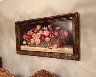 Heavy wood frame arrangement of roses 