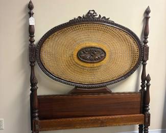 Antique Victorian Mahogany carved and caned oval headboard 4 poster bed.  3/4 size..could be made to fit full size with extensions