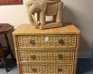 Heavy Braided Chest with Brass Hardware, Rattan Elephant with riding saddle