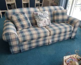 Plaid sofa with matching chair