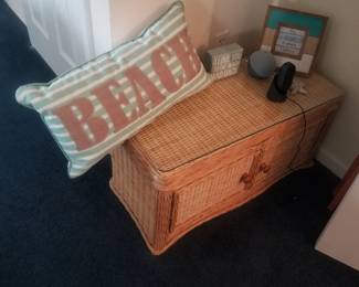Wicker chest; BEACH pillow