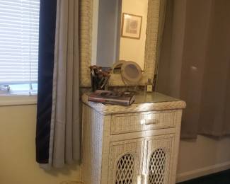 Wicker cupboard; matching mirror
