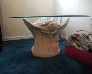 Glass top sea turtle coffee table