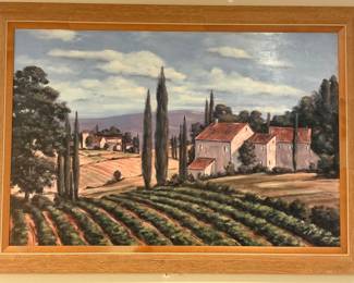 French Countryside Picture in Vintage Wood Frame