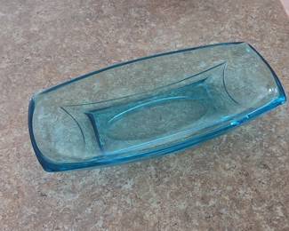 Hazel Atlas Capri Blue Celery Dish