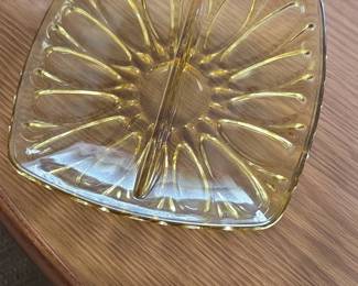 Amber glass divided serving dish