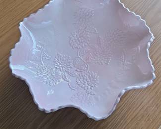 Pink Milk Glass Leaf Dish
