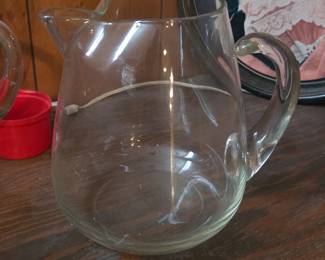 Clear glass pitcher with applied handle