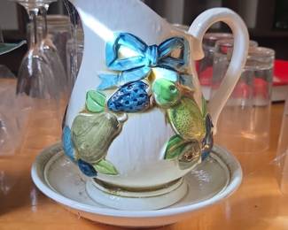Nasco Ceramic Fruit Pitcher and Saucer