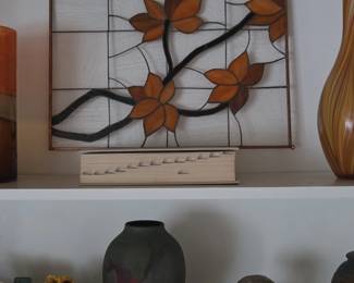 Orange Floral Stained Glass Panel