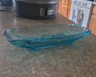 Hazel Atlas Capri Blue Celery Dish second image