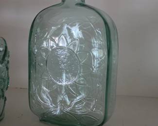 Green Sunflower Embossed Glass Bottle