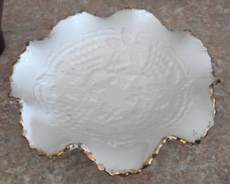 Embossed Fruit Milk Glass Dish